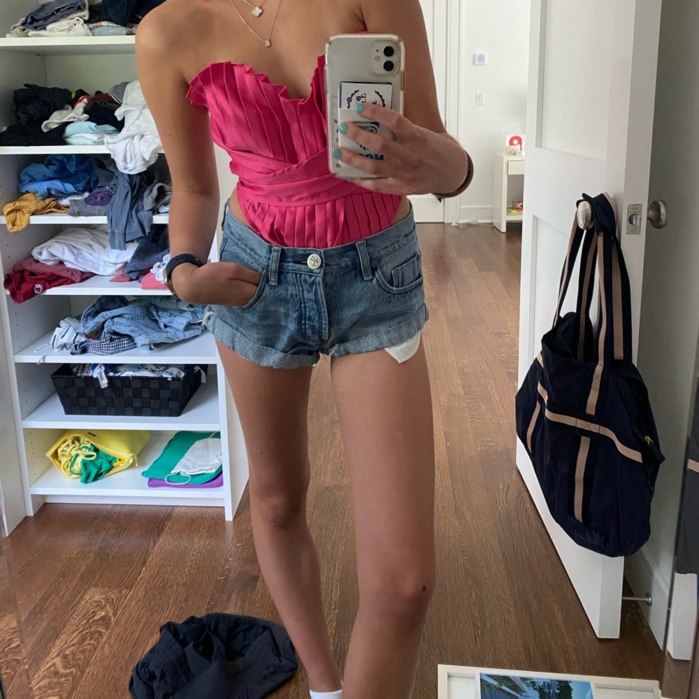 Pretty little thing hot pink heart shaped crop top